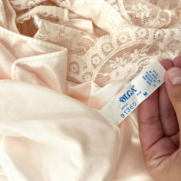 Vintage Nightgown Pastel Pink Sheer Lace Maxi-Length Medium 80s Cottagecore - Picture 9 of 11